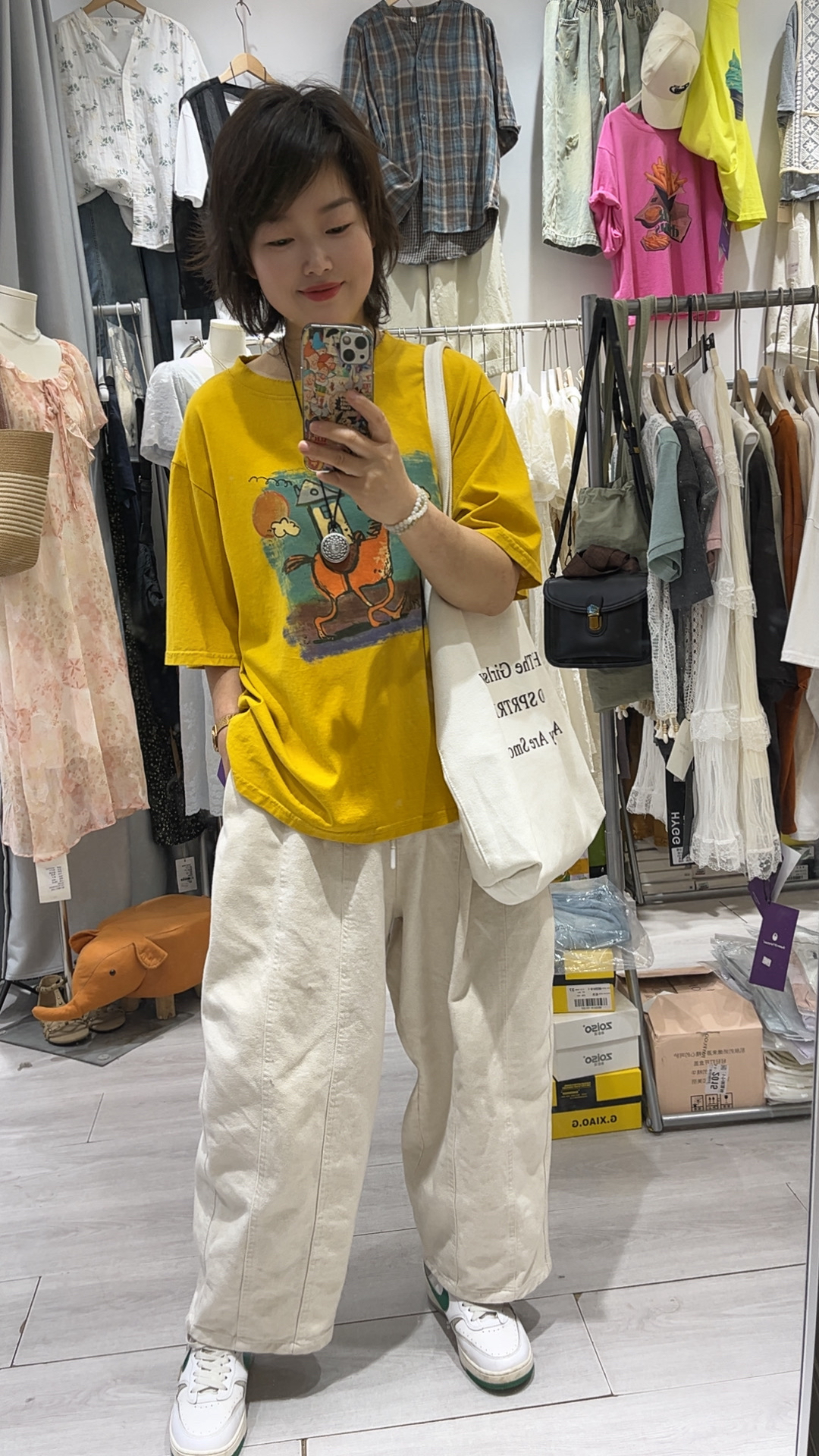 夏季时尚洋气纯棉印花短袖T恤与水洗薄款牛仔哈伦裤套装女装