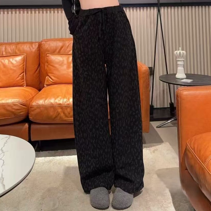 冬季加绒阔腿裤-甜 5258时尚潮流保暖花纹设计款胖MM大码女装新款