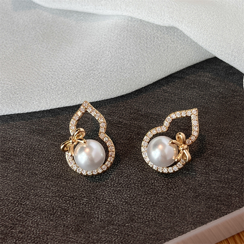 葫芦珍珠耳环女 轻奢高级百搭大气无耳洞耳夹  小众设计网红耳饰