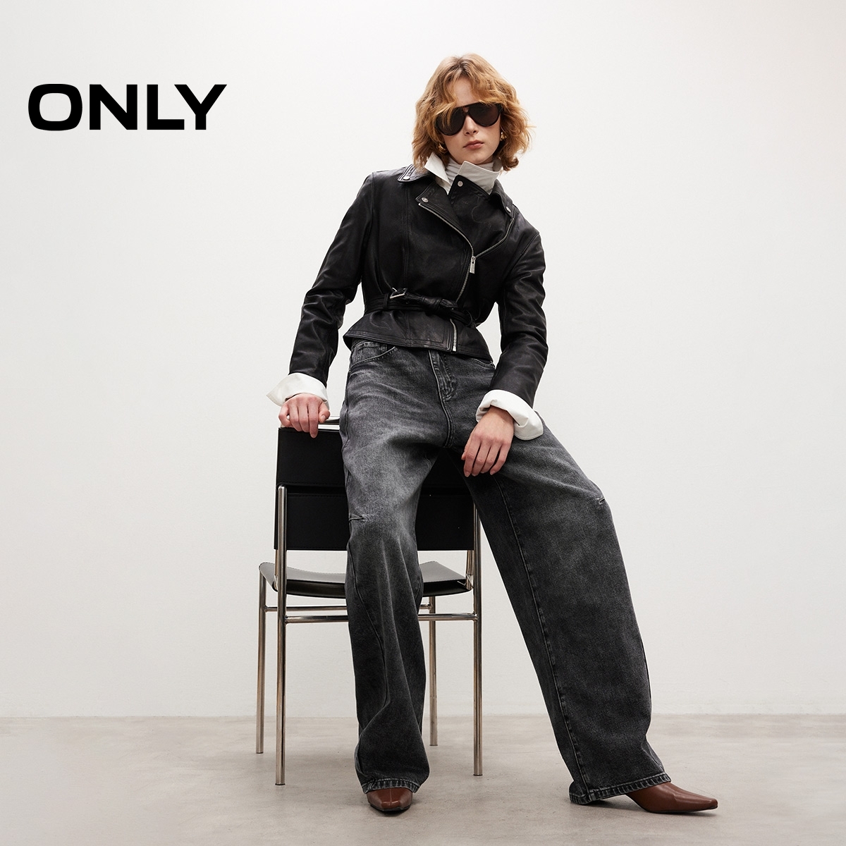 ONLY2025秋季新款宽松复古做旧水洗街头感高腰牛仔裤女|125432012