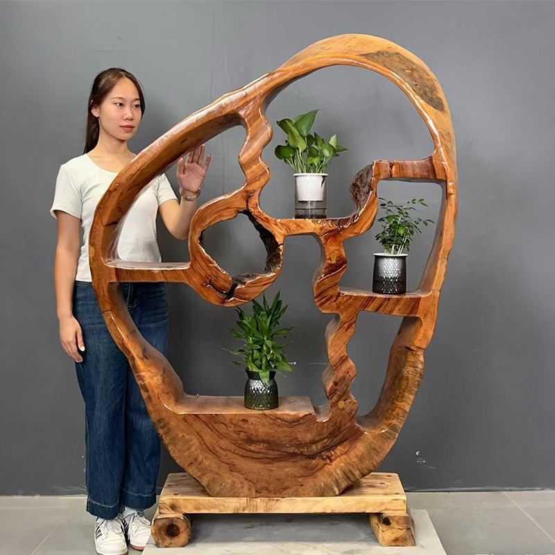侘寂风实木香樟木茶室多宝阁架置物展示柜