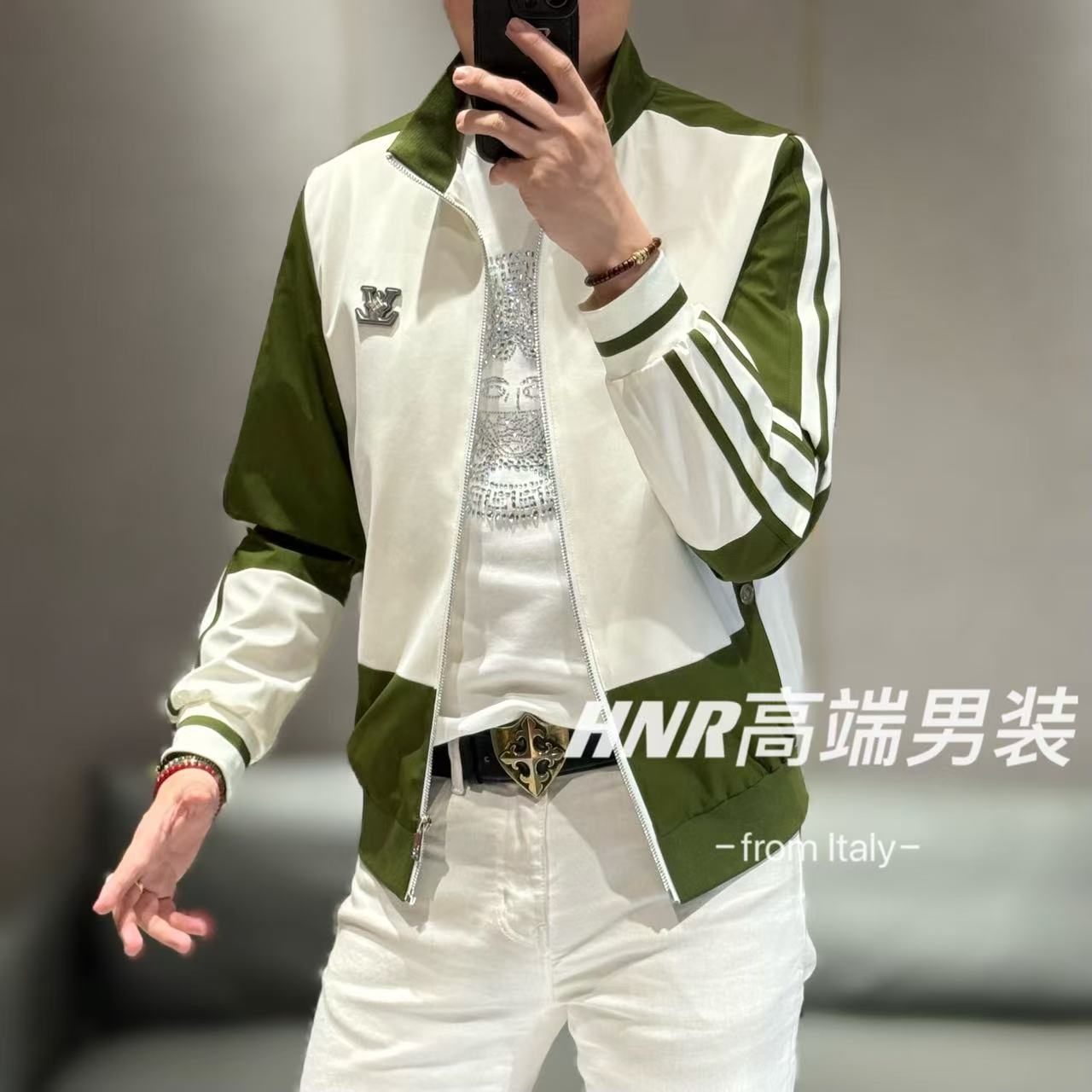 【雷迪·凯奇】品牌撞色设计手工拼接织带点缀弹力布春款夹克860