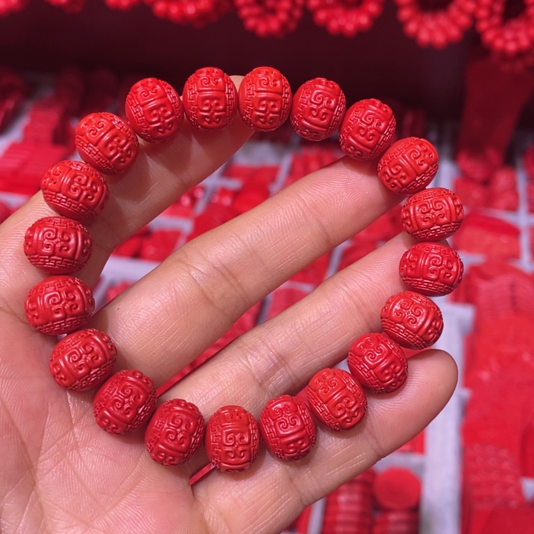 天然辰砂回纹珠20颗