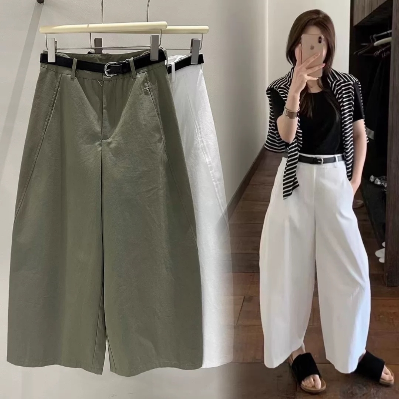 初秋韩版洋气九分阔腿弯刀裤女高腰气球裤显瘦休闲裤子
