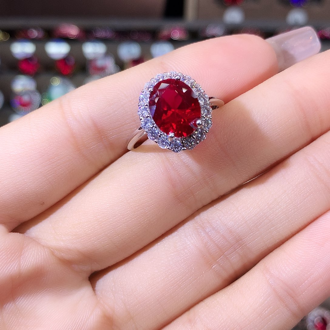 银S925镶嵌戒指红宝石白酒红810