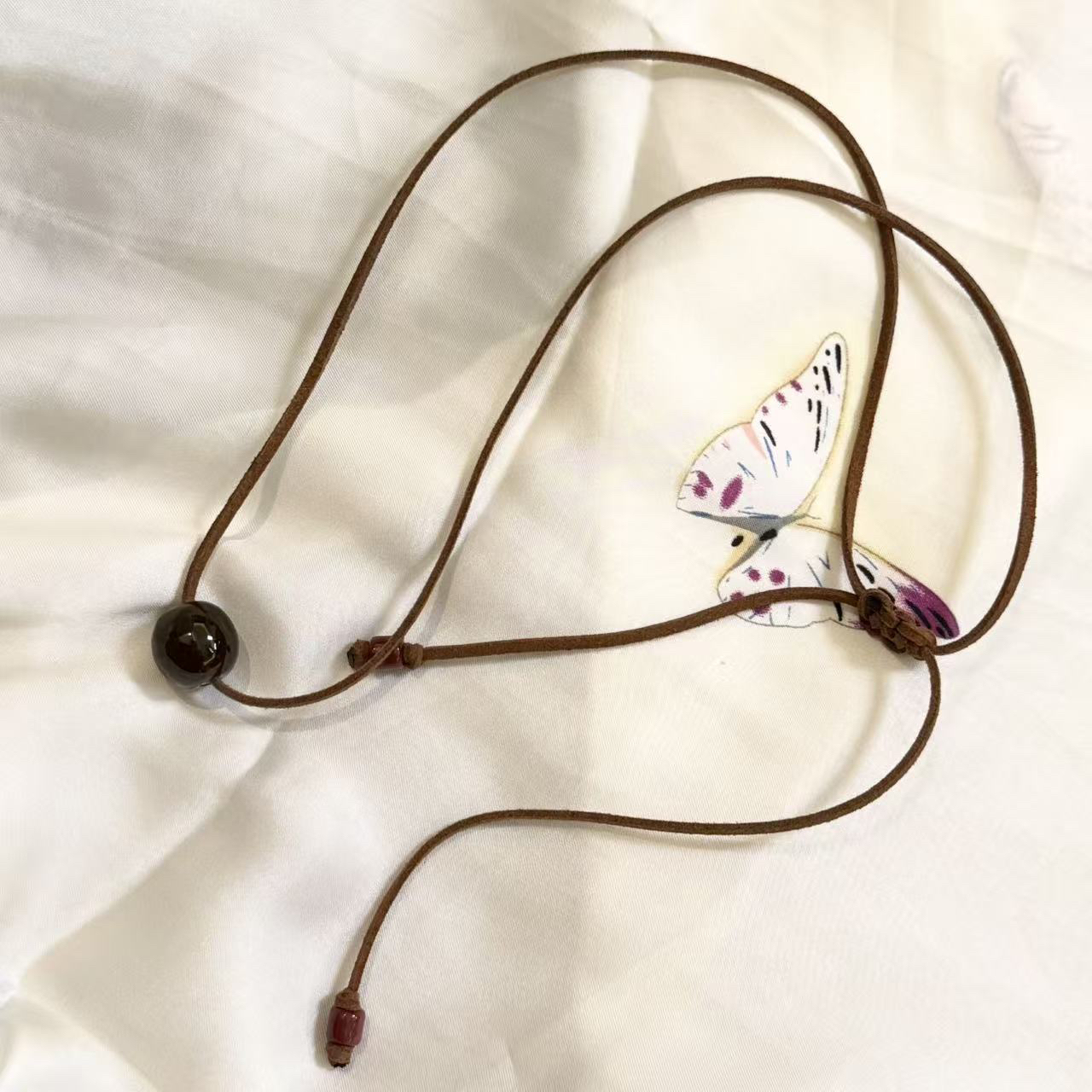 合金琉璃项链 LZ5092-4苍梧单颗珠皮绳绳编项链