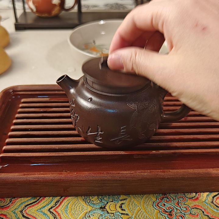 紫砂茶壶紫茄泥长生欢喜心平盖德钟
