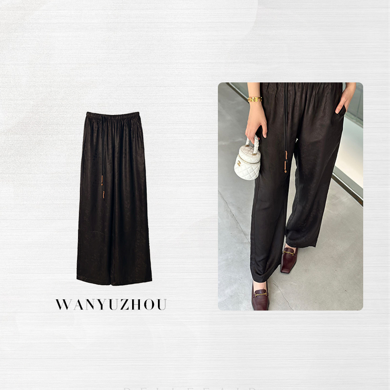 【WANYUZHOU】弹力缎桑蚕丝抽绳长裤