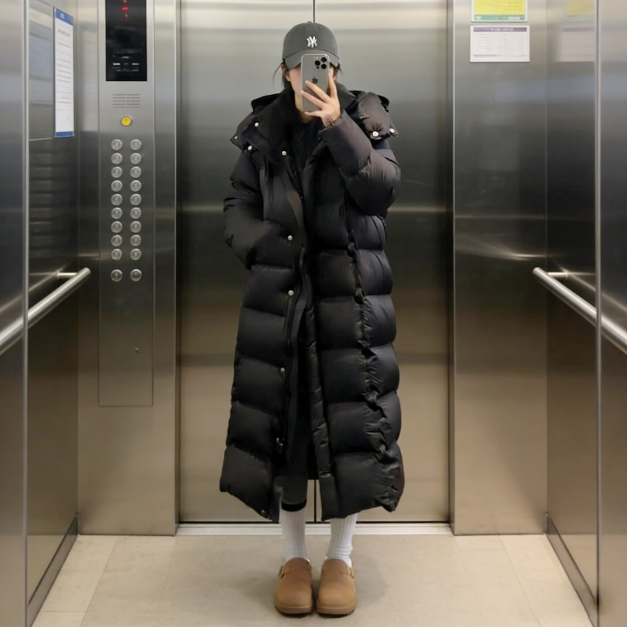 95白鸭绒新款可拆卸连帽长款羽绒服L0320