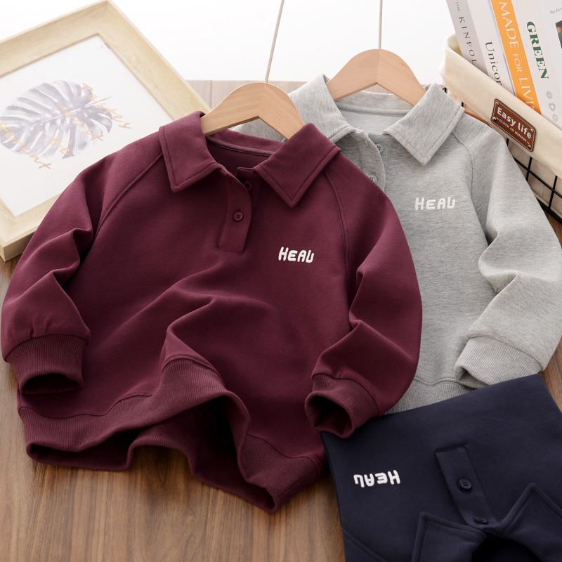 男童翻领卫衣春秋新款儿童双面棉上衣中大童洋气简约百搭POLO衫潮