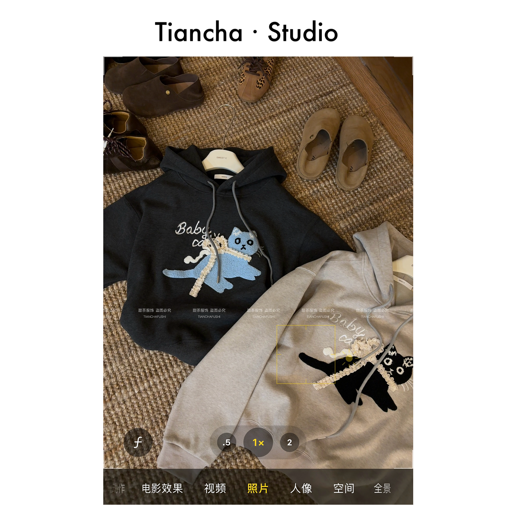 sweet c【蕾丝猫咪】G0150#2025秋冬韩系连帽卫衣可爱百搭宽松显瘦