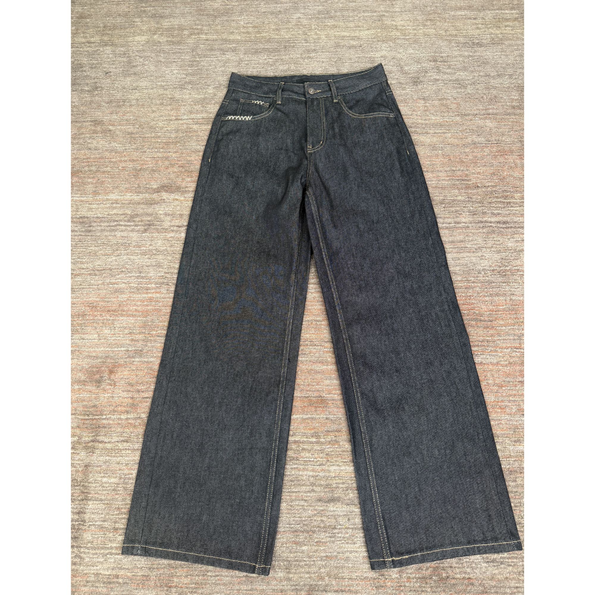 Uninhabitable Men‘s 原牛黑色牛仔裤直筒裤阔腿裤休闲裤黑牛裤子