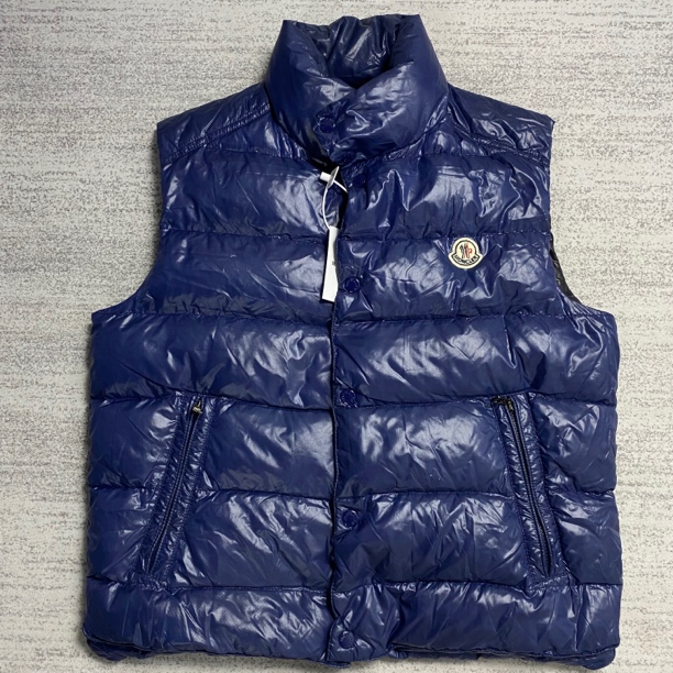 99新 MONCLER 蒙口 盟可睐 深蓝色Tib亮面背心马甲羽绒服 2码