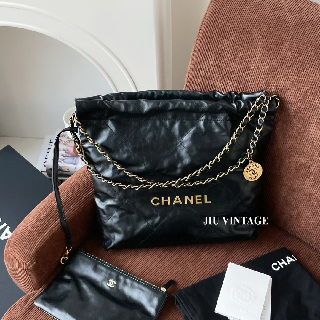 99新 Chanel/香奈儿 22bag黑金小号 BJM7-3274