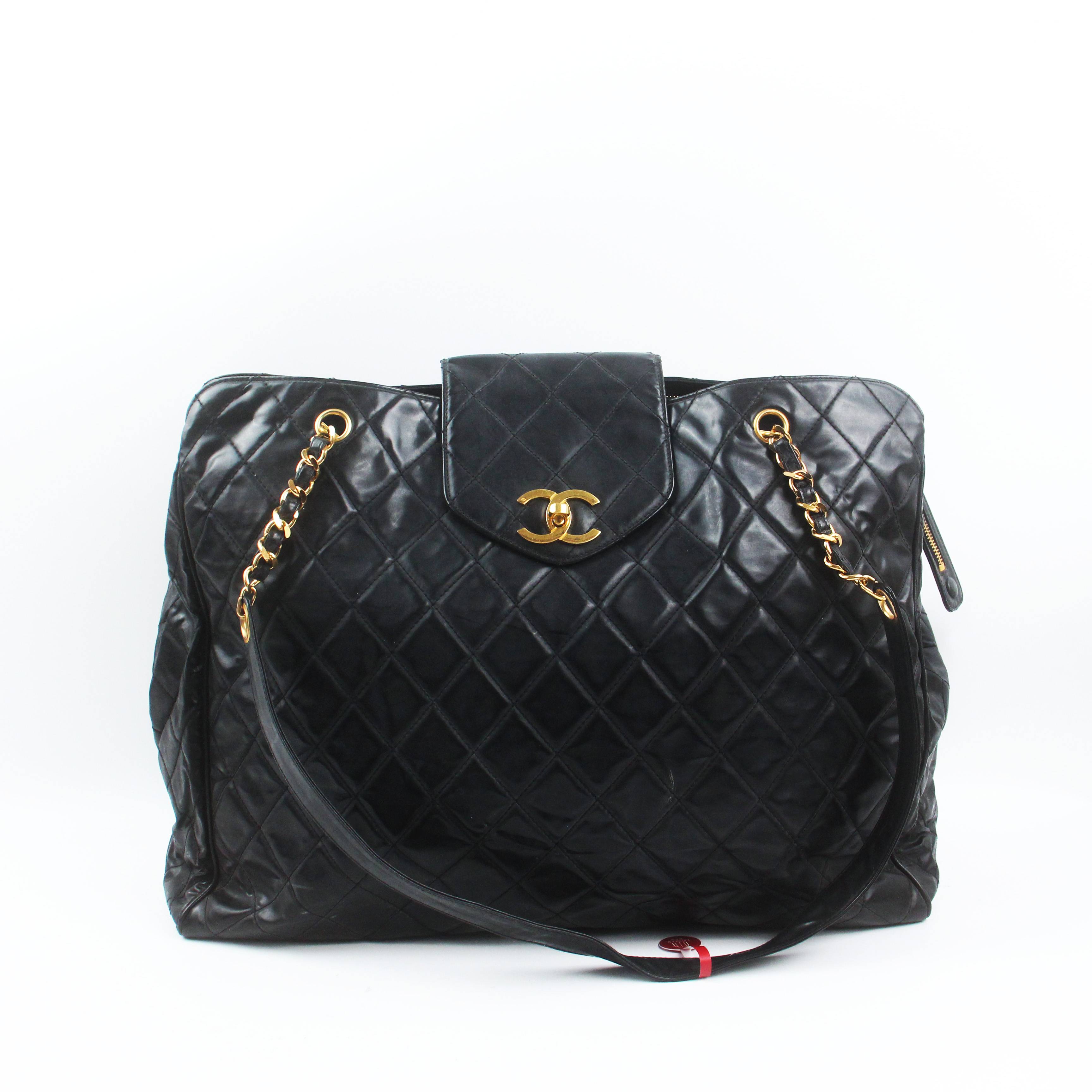 95新 Chanel/香奈儿 77135B 黑色行李包单肩包