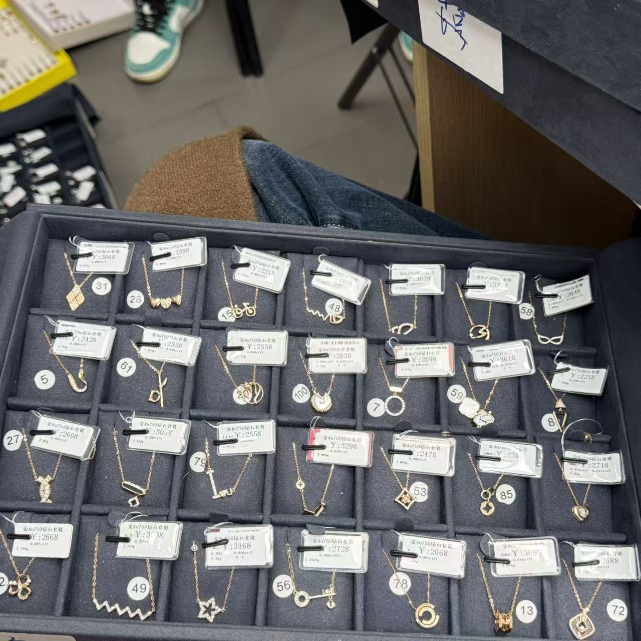 18K金AU750K玫钻石套链天然钻石项链3盘