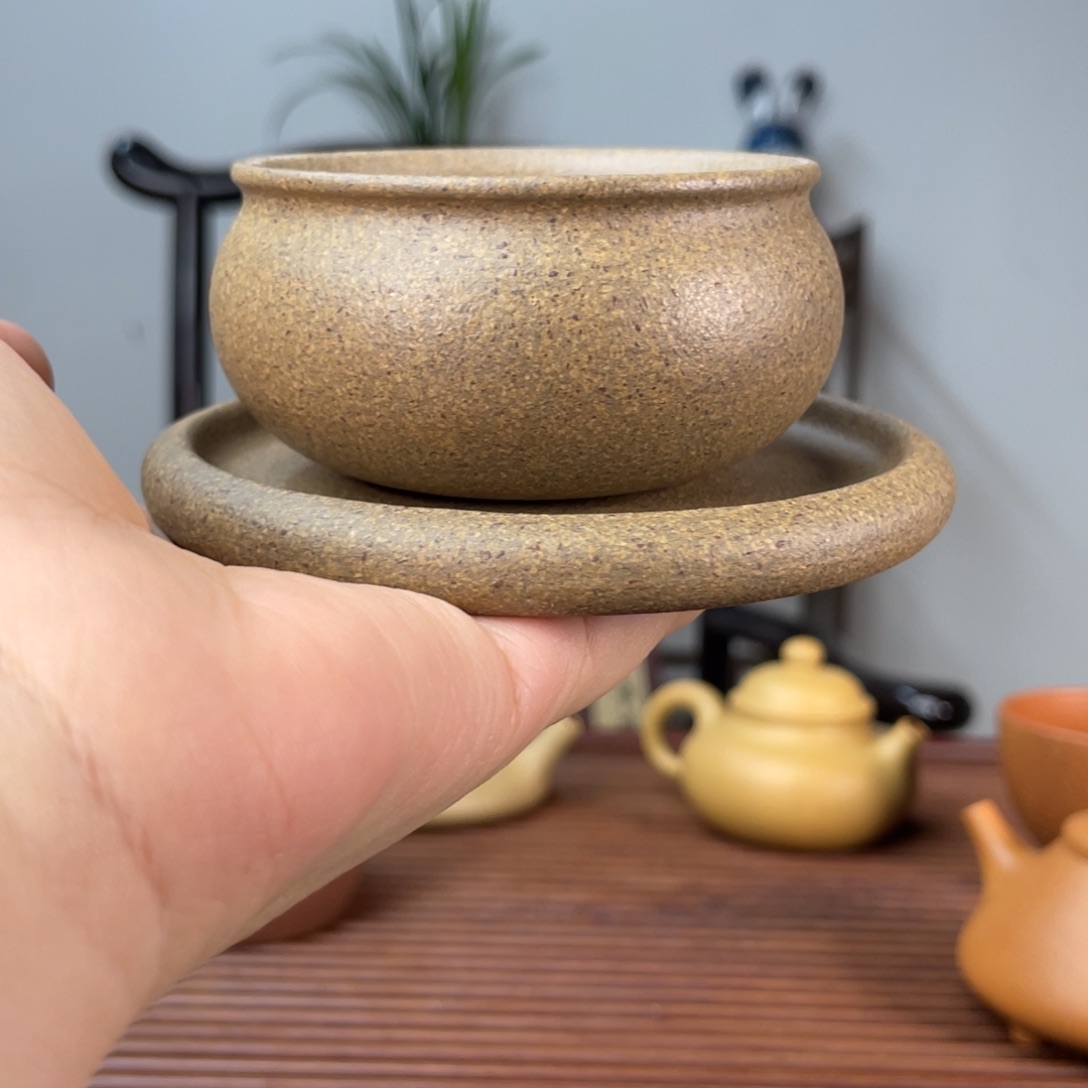 茶杯红泥降坡泥普洱杯带杯垫