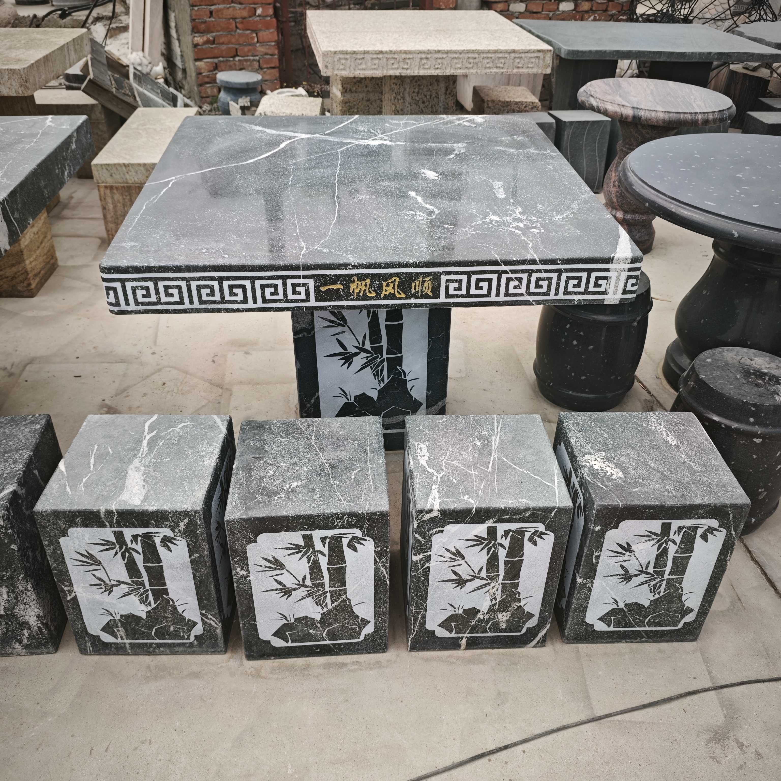 中式天然石材户外花岗岩方形石桌石凳庭院家用茶桌
