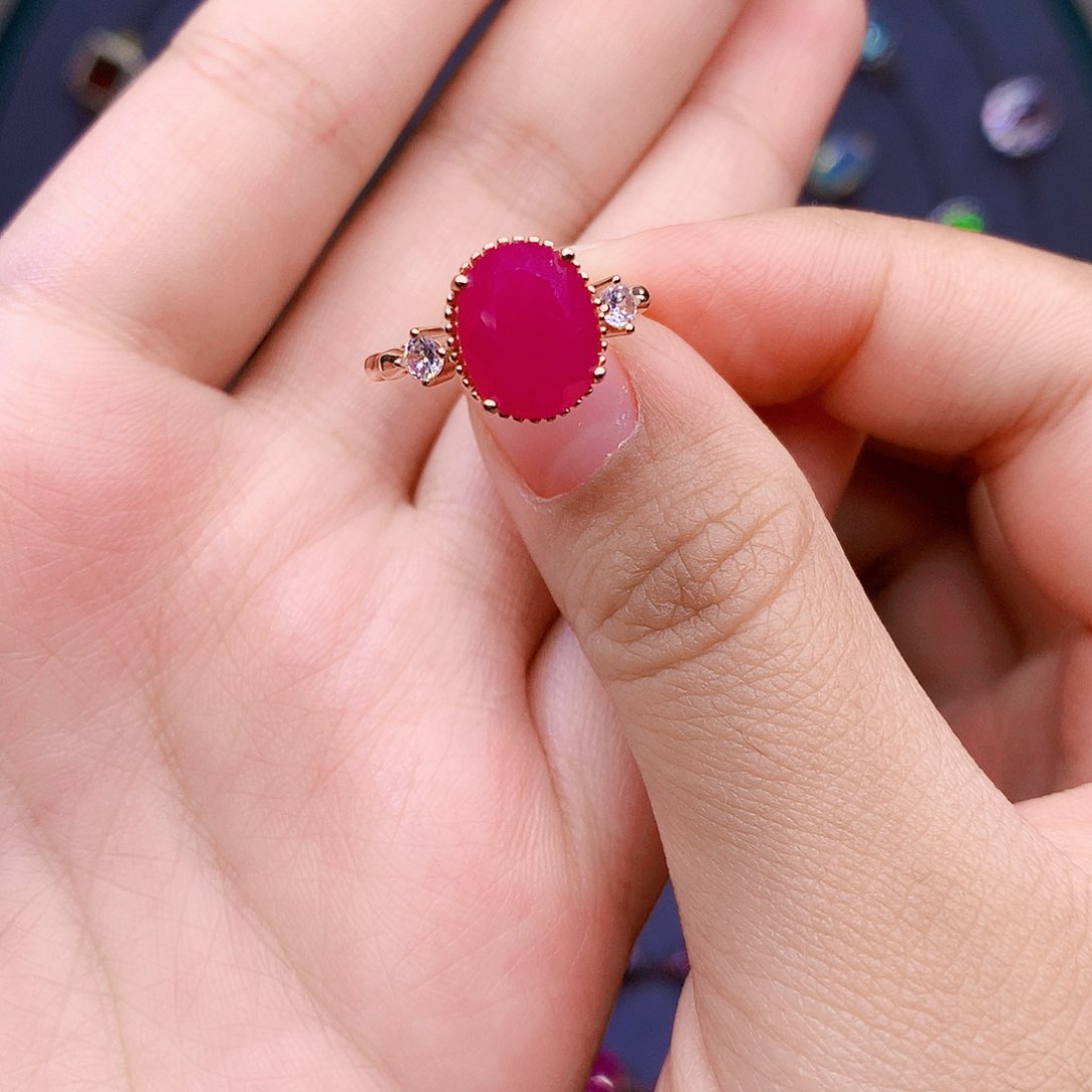红宝石戒指银S925镶嵌
