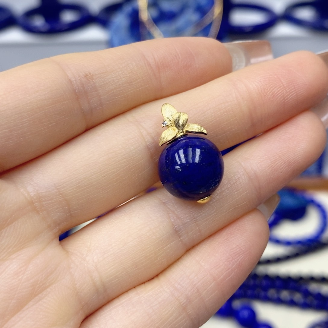 青金石银S925镀金镶嵌颈饰