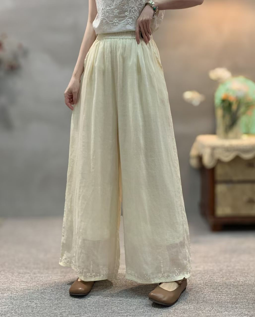 2025新款双层纯苎麻宽松显瘦显高百搭阔腿裤