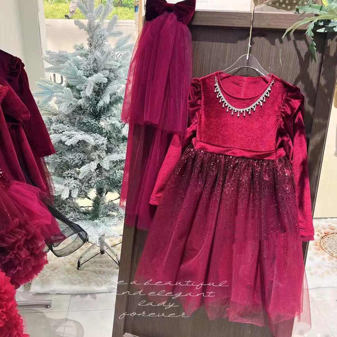 （1071）丝绒蓬蓬裙子加绒红色过新年拜年服【优品】