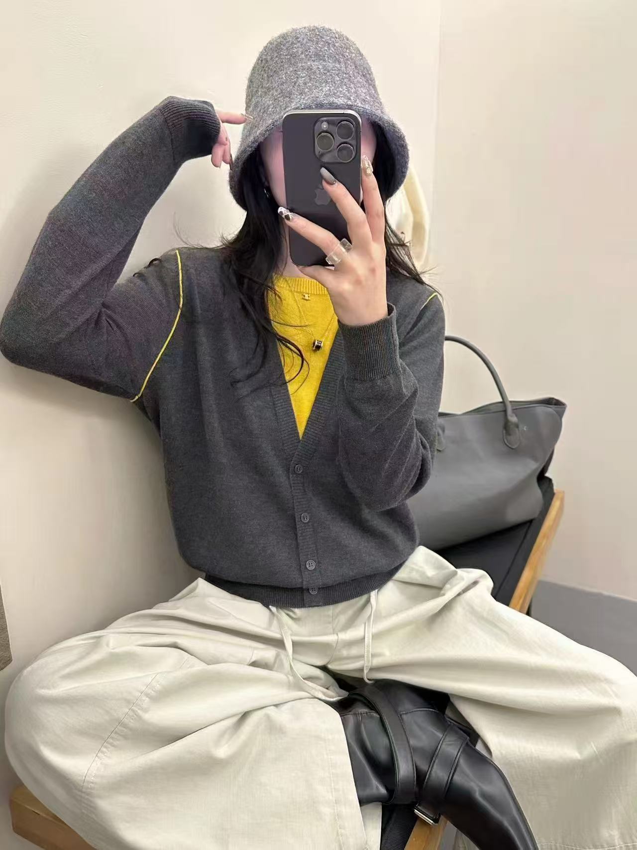 拼色短款毛针织衫厚款秋季针织衫长袖常规款网红假两件