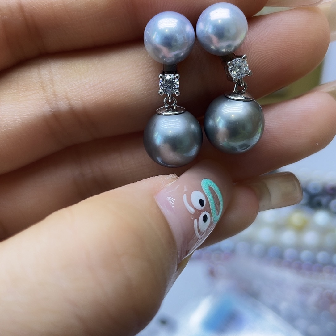 银S925镶嵌海水珍珠耳饰