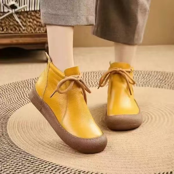 圆头马丁靴防滑时尚百搭加绒秋冬女纯色修面皮