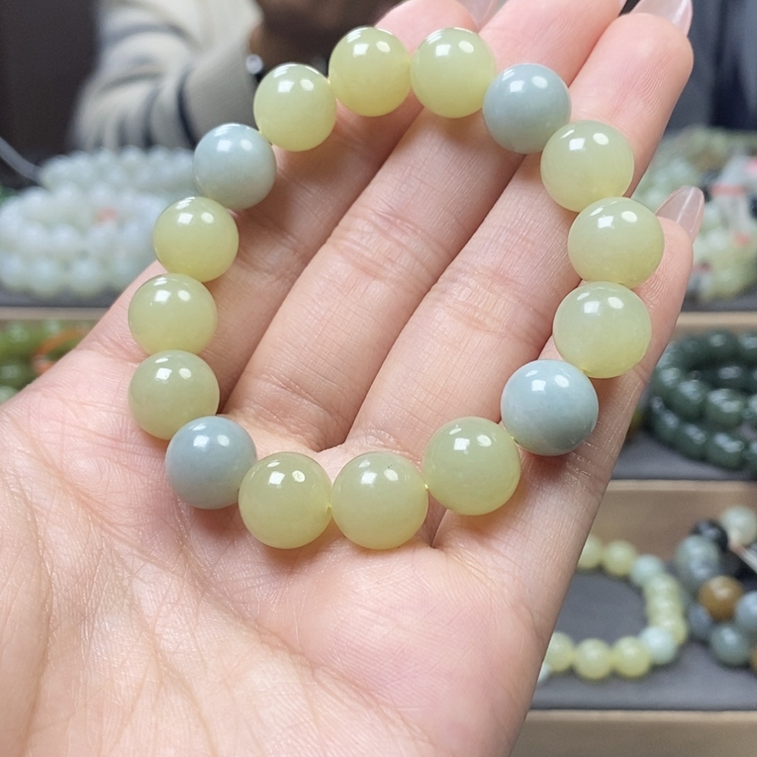 和田玉未镶嵌手链若羌黄口12m