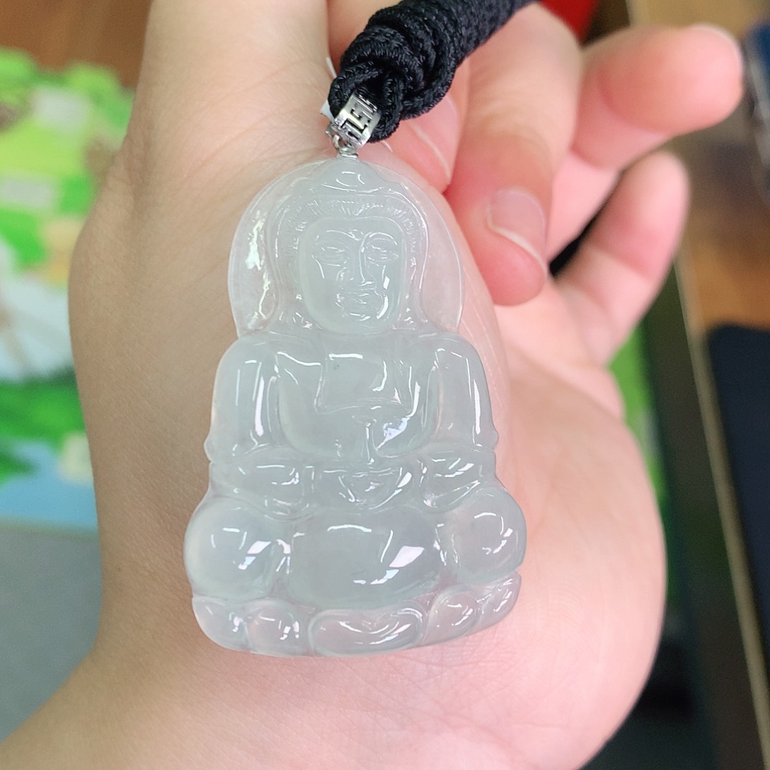 翡翠颈饰18K金镶嵌冰胶晴观音45*30*5.2