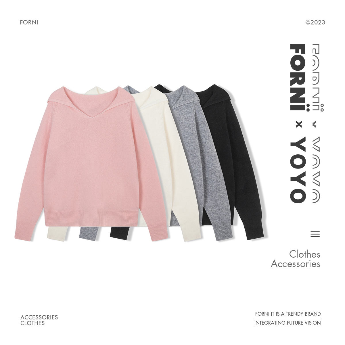 FORNI x YOYO 雪泥奶贝 秋冬软乎乎100绵羊毛套头针织连帽卫衣