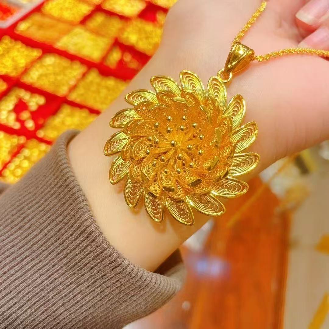 铜合金吊坠 太阳花吊坠项链女款项链毛衣链接加长款式金色