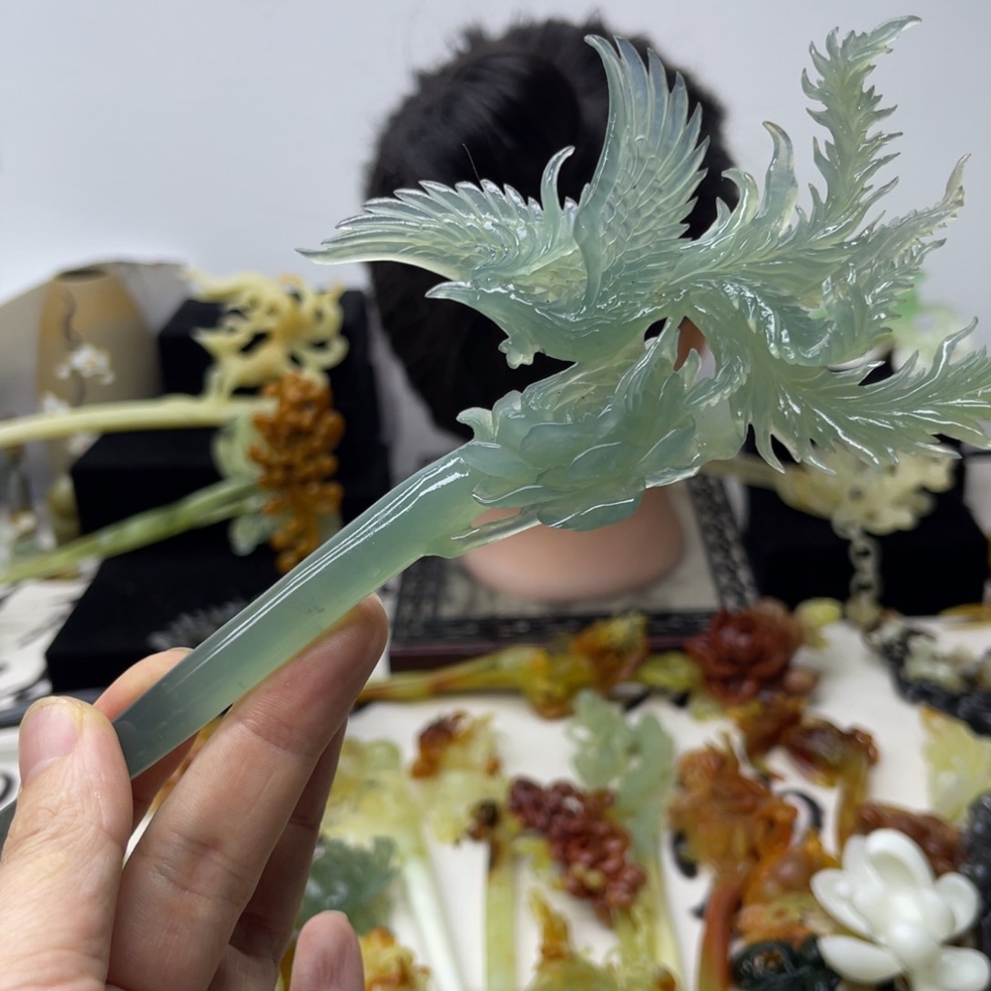 【闪购商品】蛇纹石玉未镶嵌发饰不****家