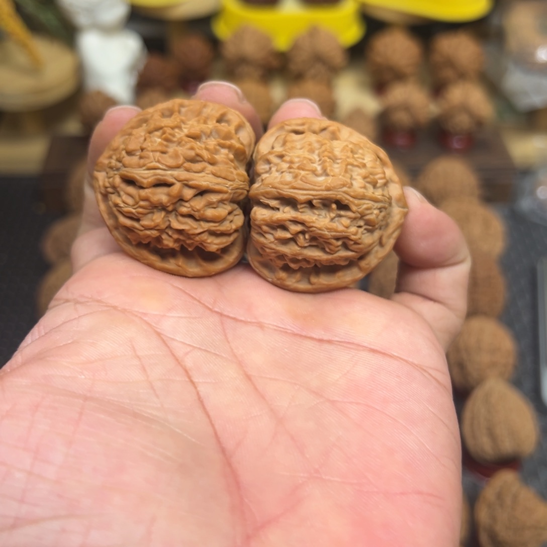 把件文玩核桃托**王全品三角白狮子头40 4002