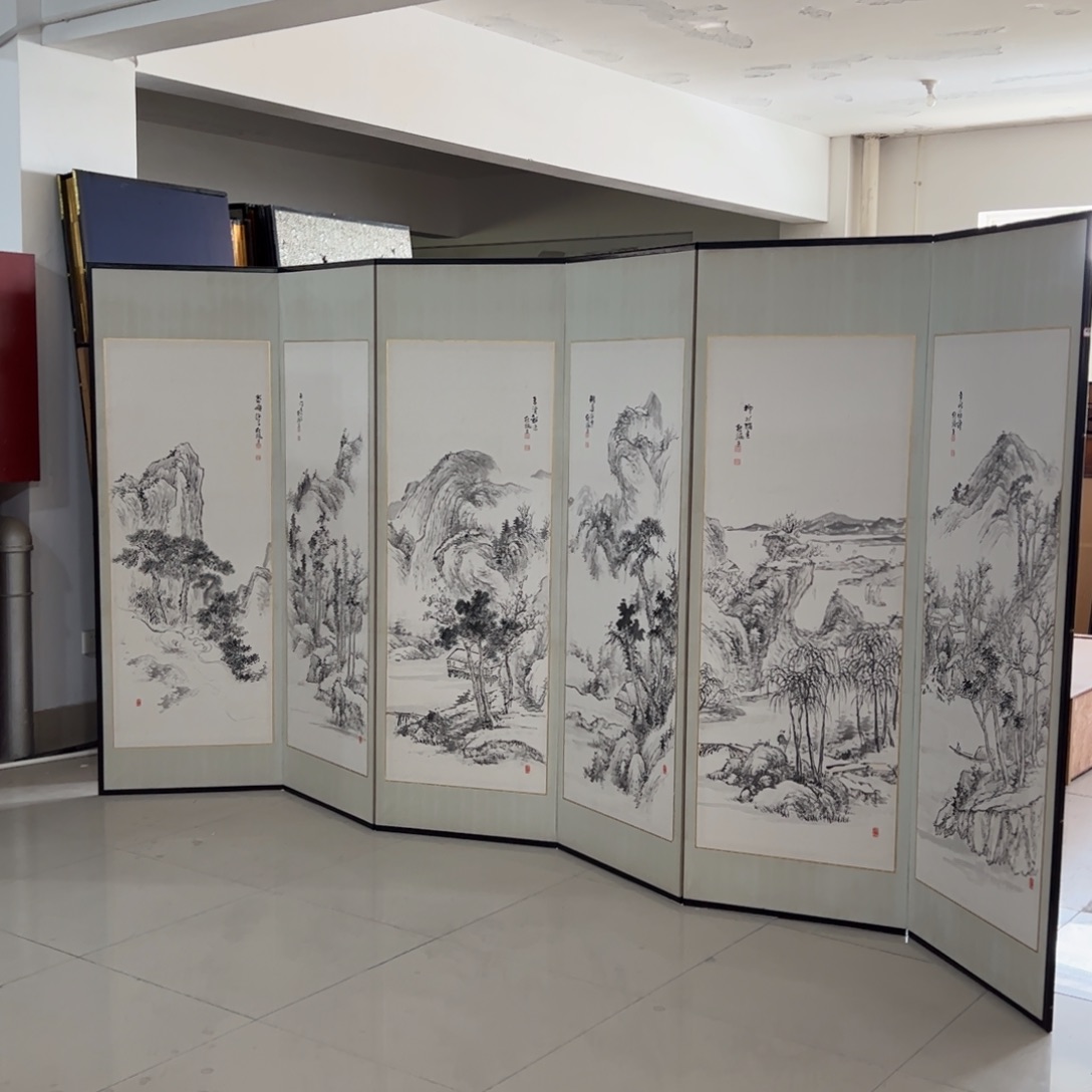 绘画屏风框画茶空间设计