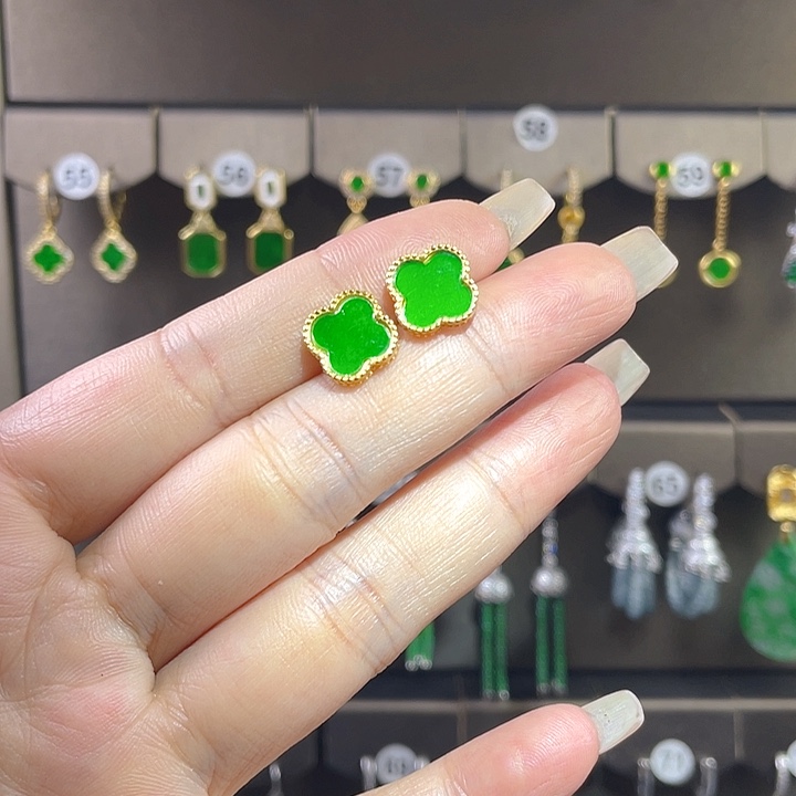 翡翠银S925镶嵌耳饰缅甸A货