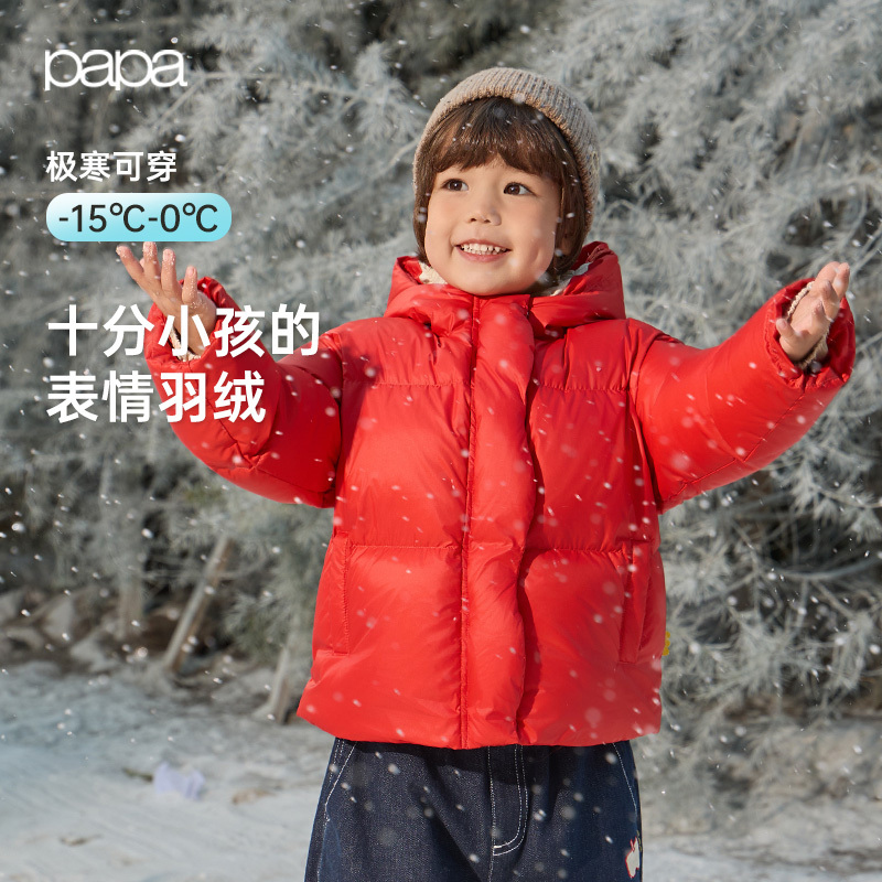 【佳佳同款】papa爬爬冬男女童三防表情羽绒服加厚保暖蓄热抗静电D