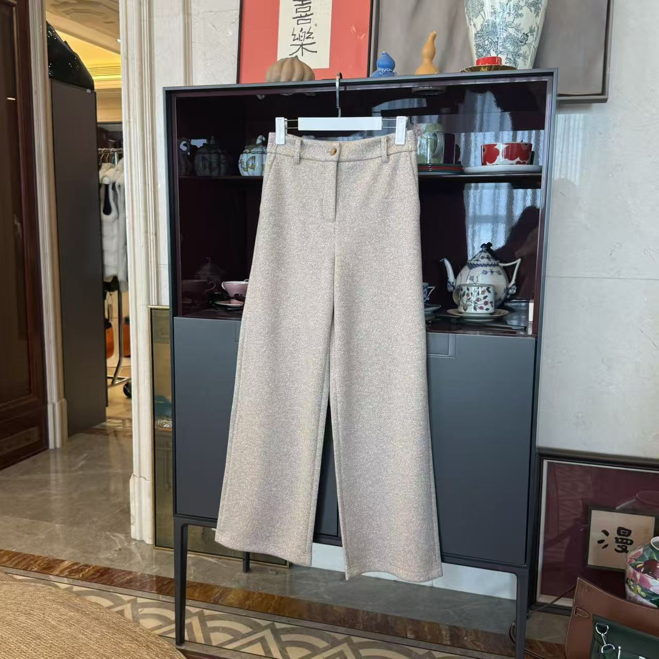 MYL 2025秋冬新品羊毛混纺燕麦色休闲裤中腰直筒纯色阔腿休闲长裤