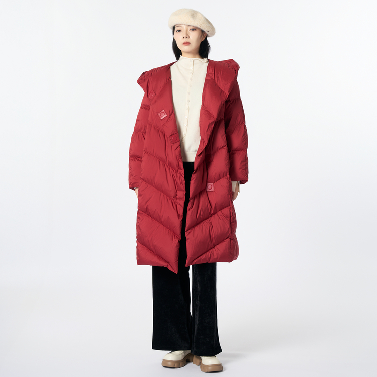 西町村屋韩系外套女装2025冬新款连帽设计感长款羽绒服XHAD10004