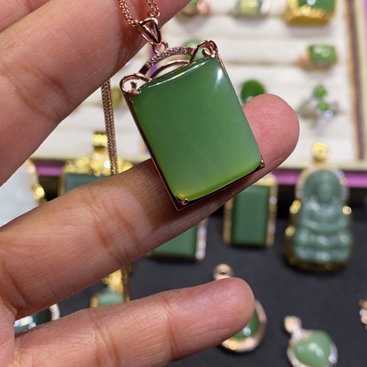 和田玉（碧玉）银S925镶嵌颈饰