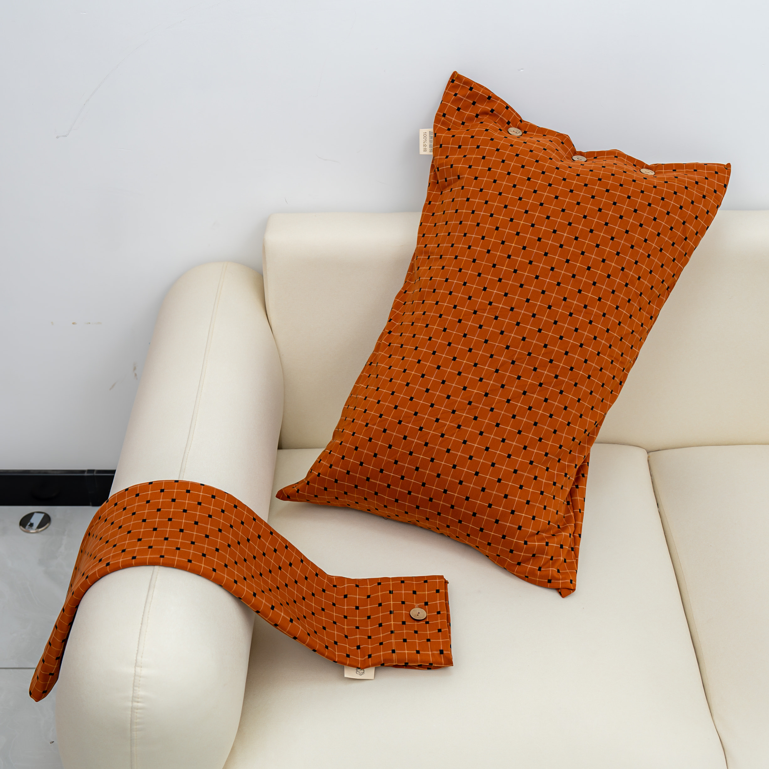 【京会社】枕套一对装-棕影格