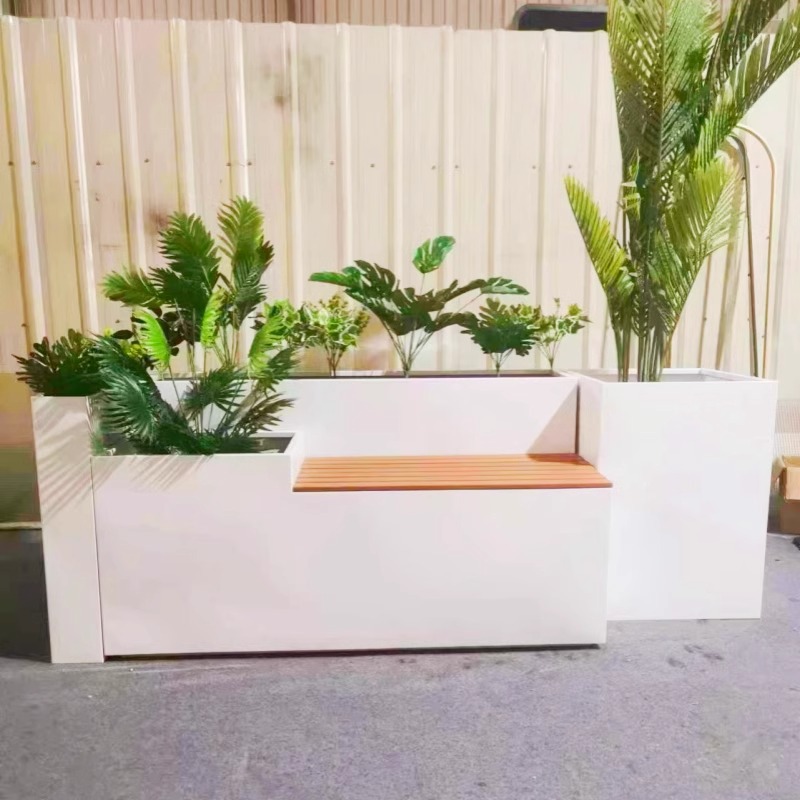 户外不锈钢坐凳花箱组合坐凳铁艺花槽座椅卡座阳台户外不锈钢花箱