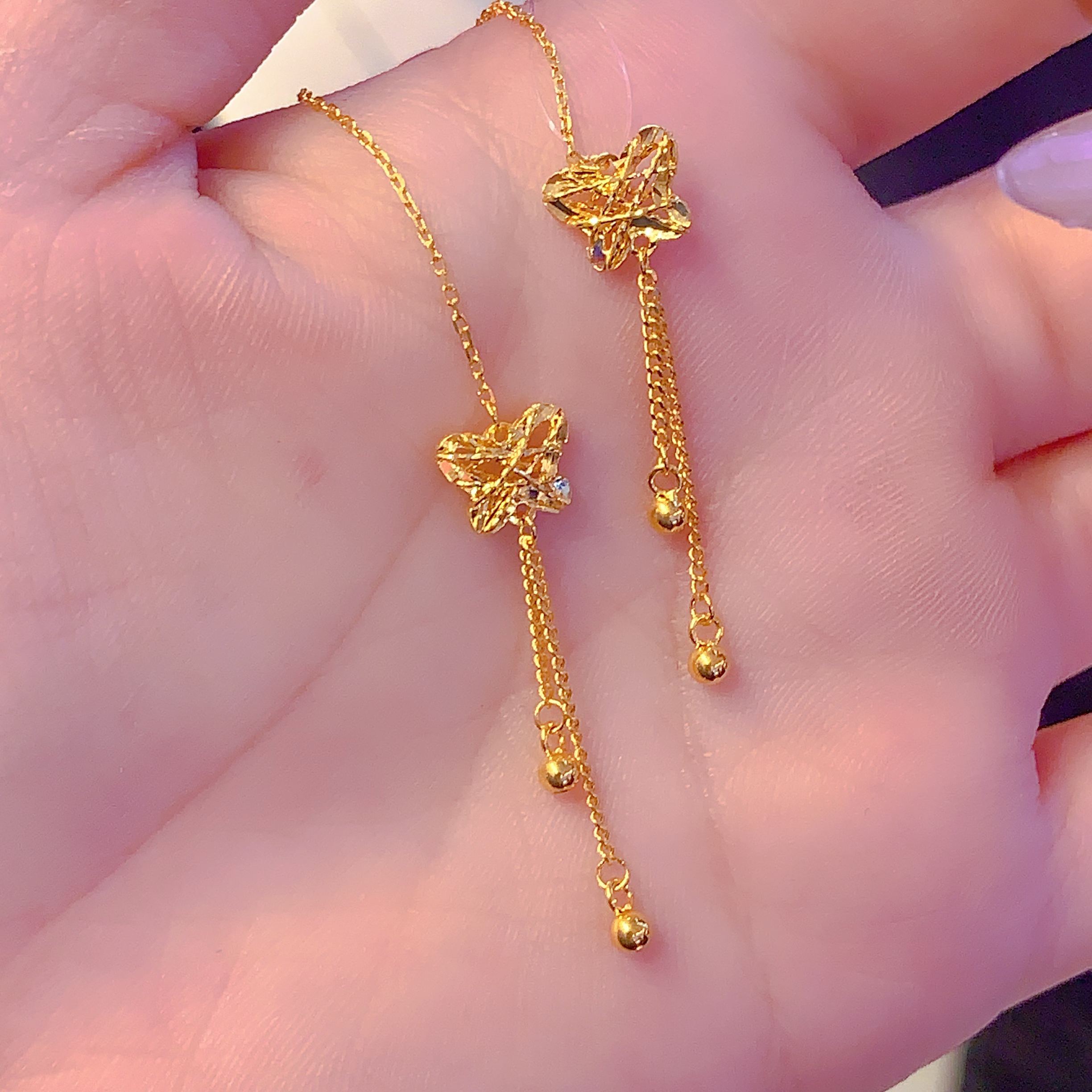 足金新款时尚百搭镂空蝴蝶耳饰