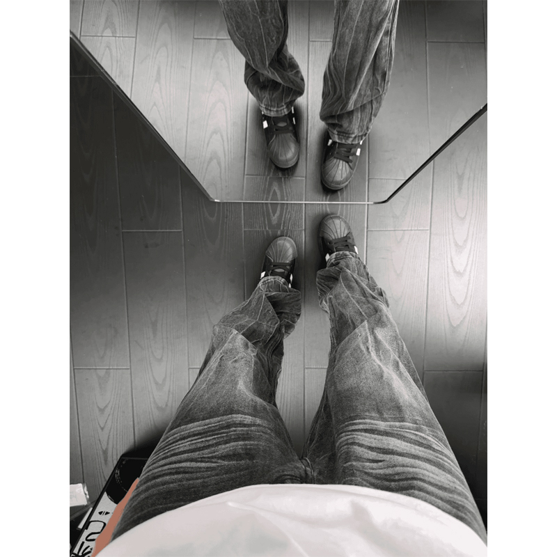 美式高街闪电纹牛仔裤男款秋冬水洗vibe裤子窄版修身直筒微喇长裤