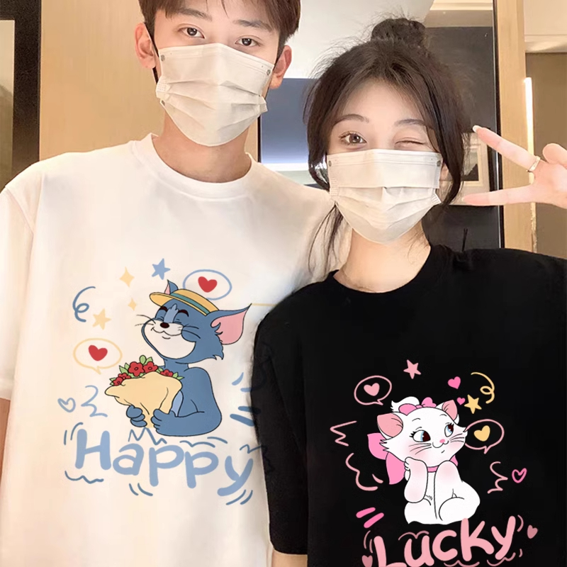 加大码300斤卡通潮流猫和老鼠情侣短袖男女夏季纯棉宽松舒适t恤衫