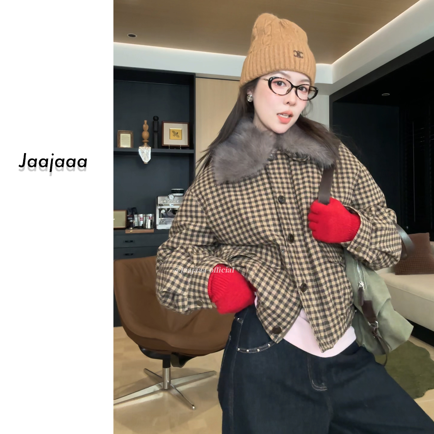 Jaajaaa西西里雪径 设计感老钱风羊毛翻领格纹休闲时髦外套/XHA