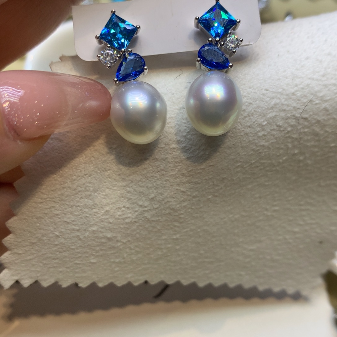 银S925镶嵌耳饰海水珍珠