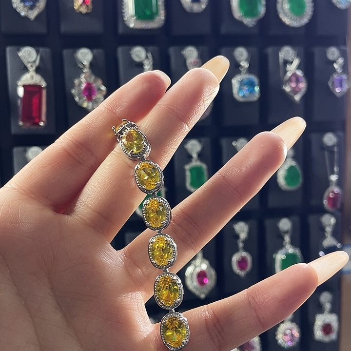 手链银S925镶嵌黄色碧玺