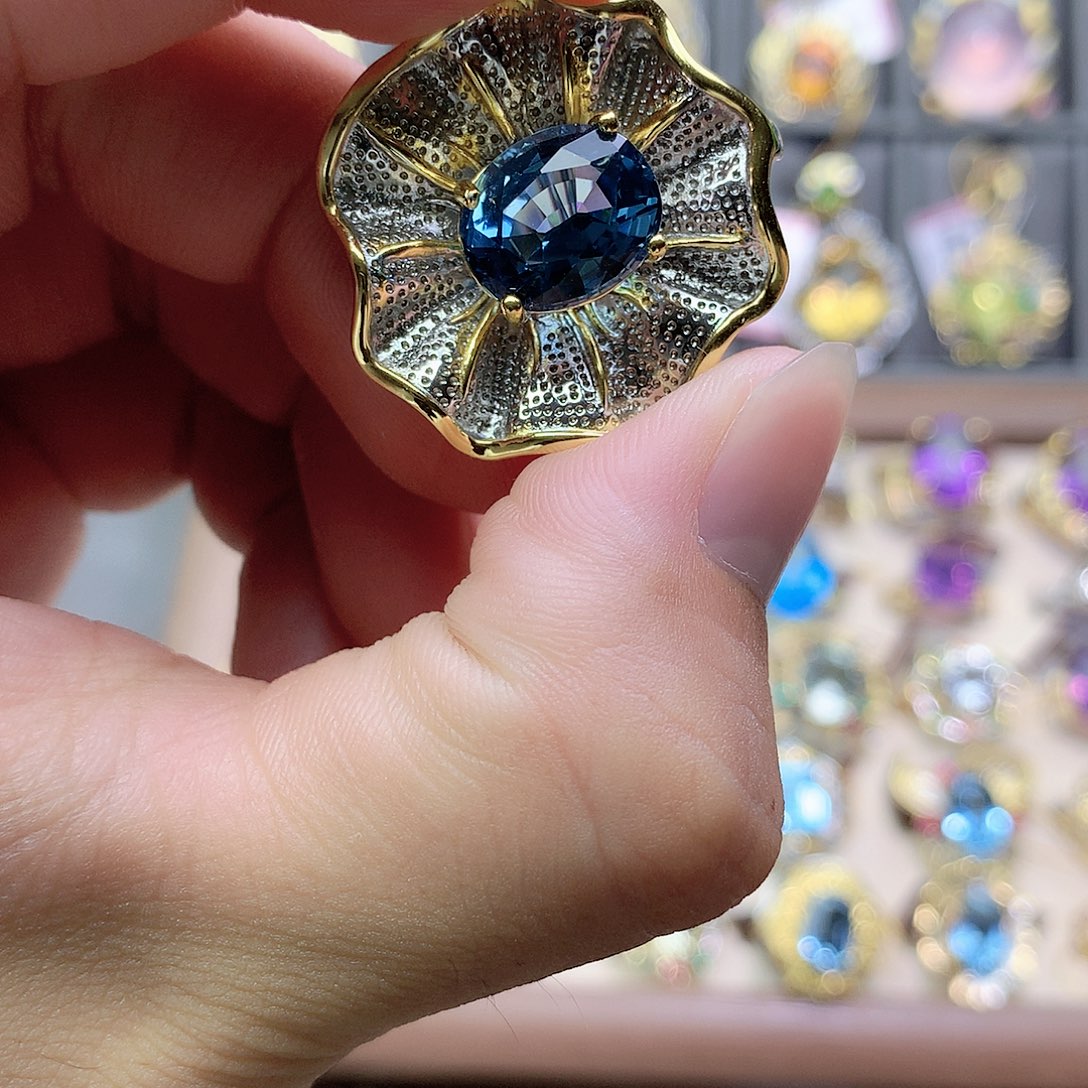 吊坠(不含链)托帕石银S925镀金镶嵌